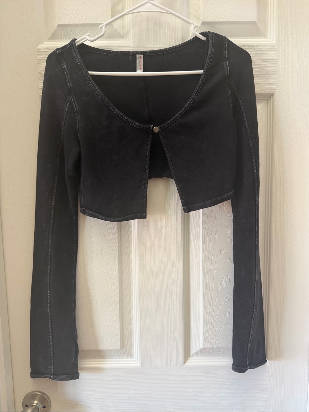 Free People Intimately Black Washed Long Sleeve Cropped Cardigan XS